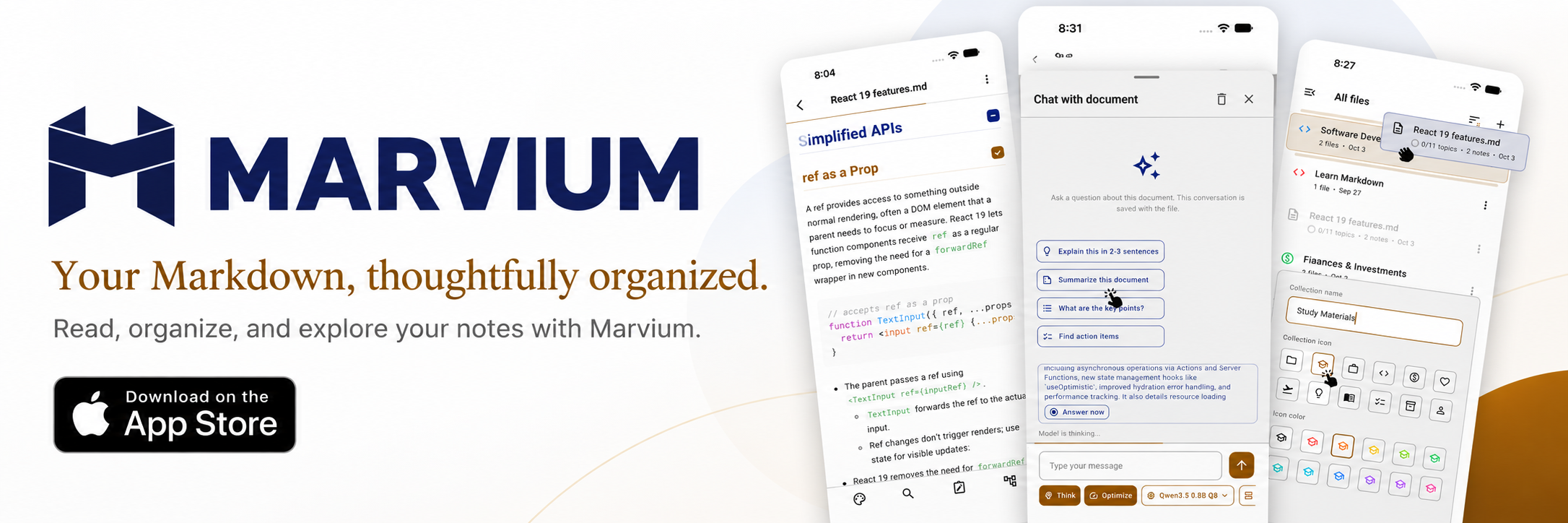 Marvium, a markdown learning app. Download on the App Store.